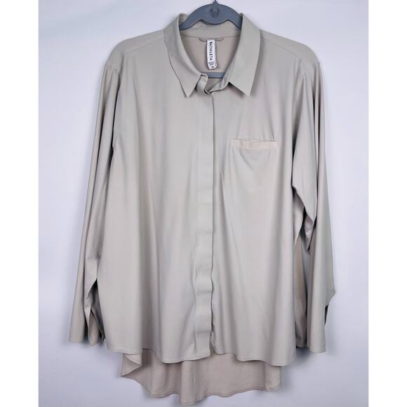 Athleta Urbanite Stretch Button Down Long Sleeve Top Gray Size 1X - Picture 7 of 11